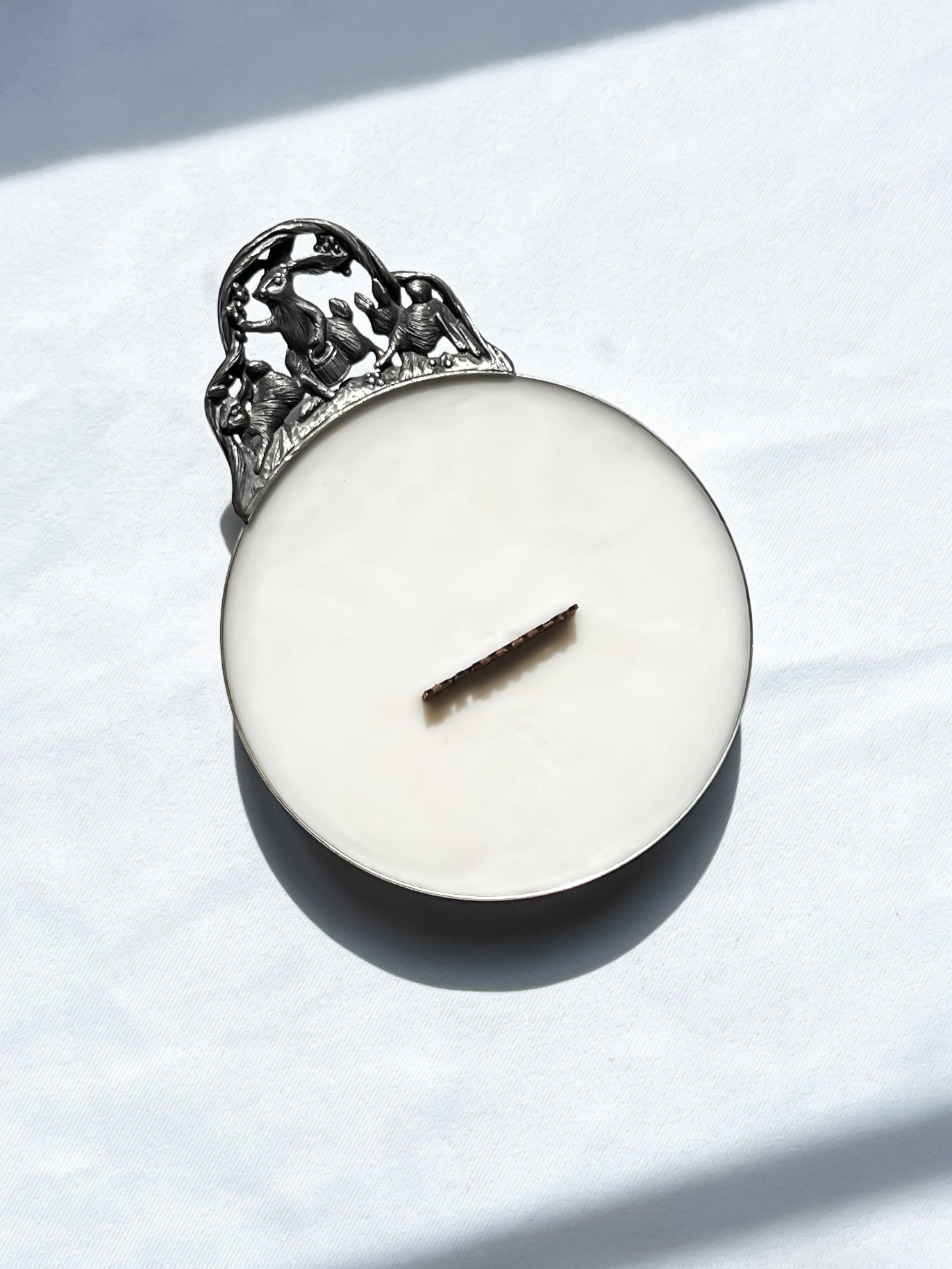 Antique Silver Bunny Dish Candle