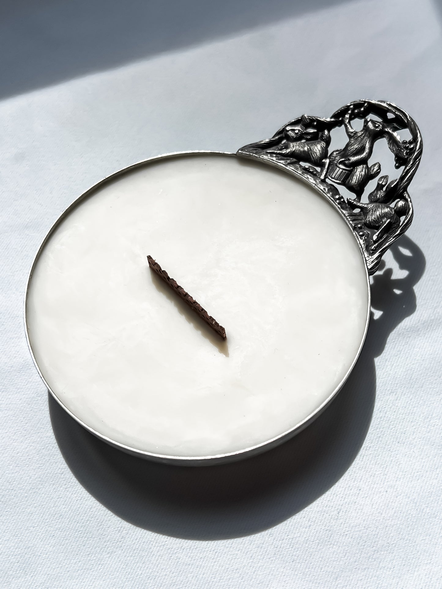 Antique Silver Bunny Dish Candle