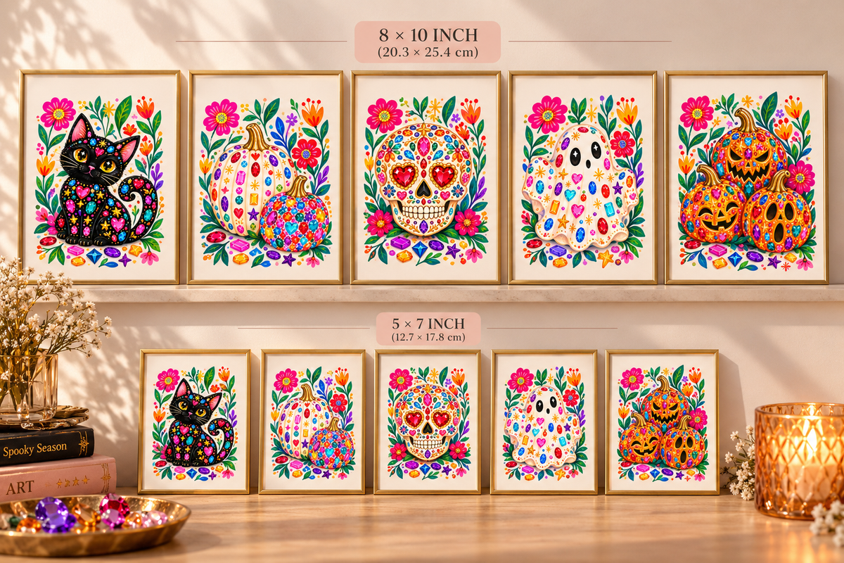 Gems & Ghouls - Colorful Halloween Art Prints | 5×7 & 8×10.