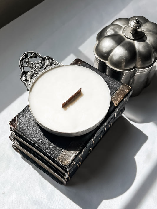 Antique Silver Bunny Dish Candle