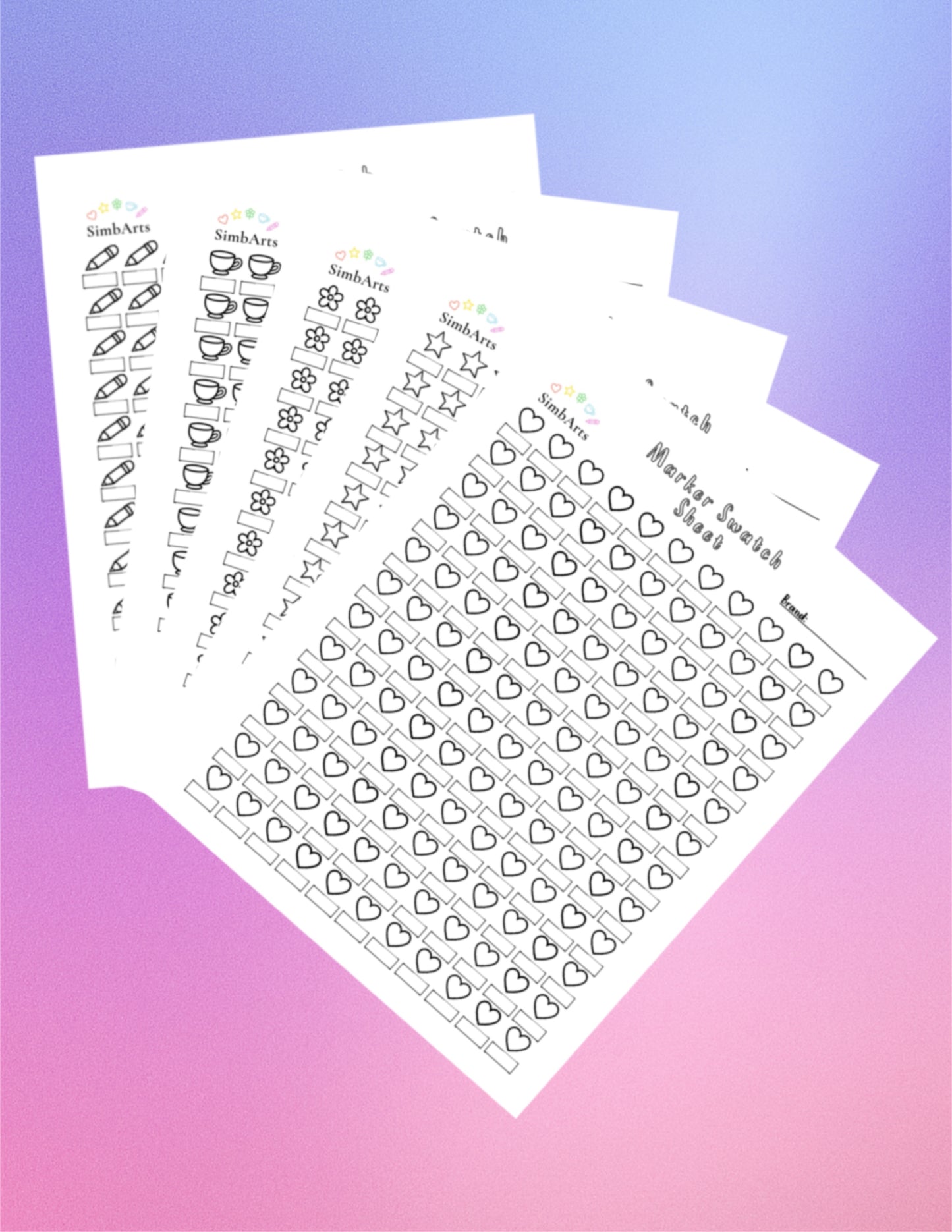 SimbArts Marker Swatch Sheets - Choose Your Design or Get the Full Set