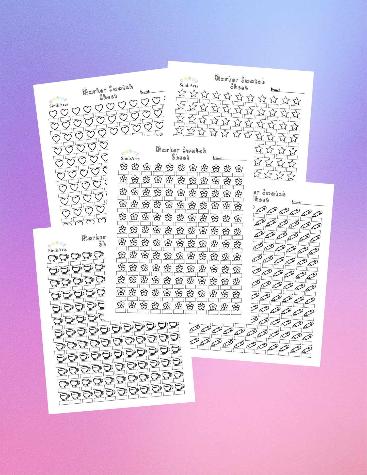 SimbArts Marker Swatch Sheets - Choose Your Design or Get the Full Set